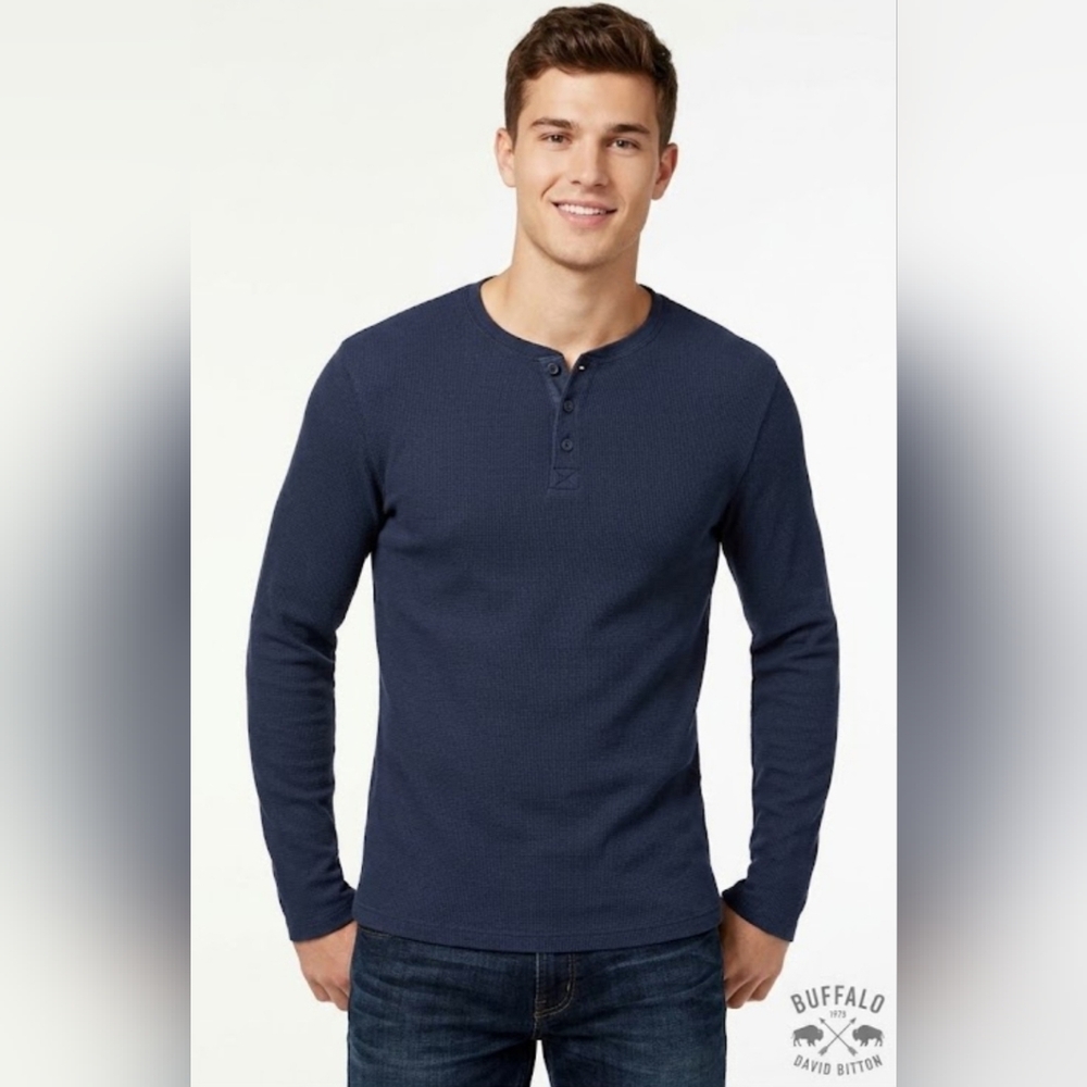 NWOT Buffalo David Bitton Blue Men's Long Sleeve Henley Shirt | size M